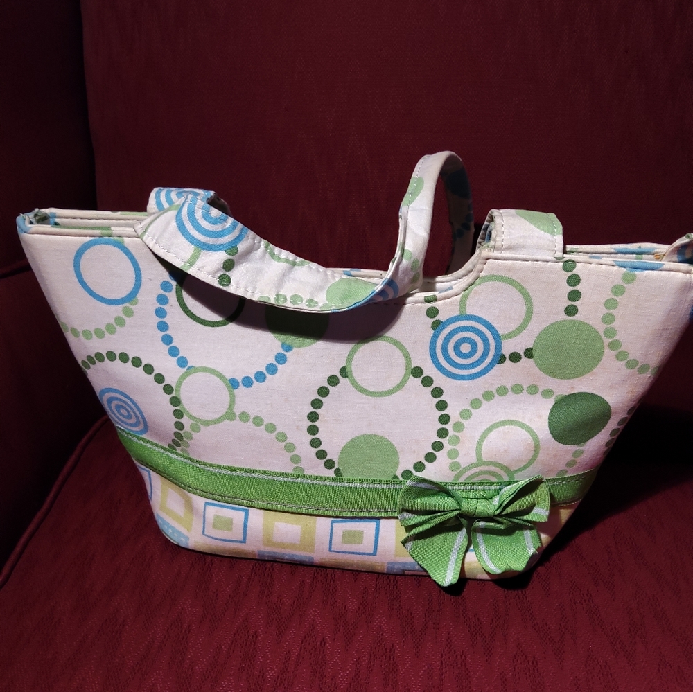 Darling NBN hand bag in cream blue and green.
